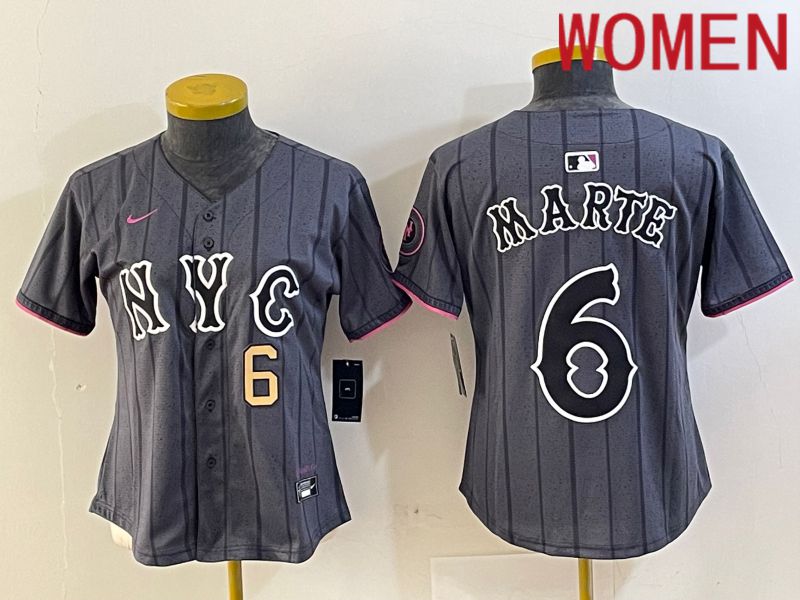 Women New York Mets 6 Marte Black City Edition 2024 Nike MLB Jersey style 3